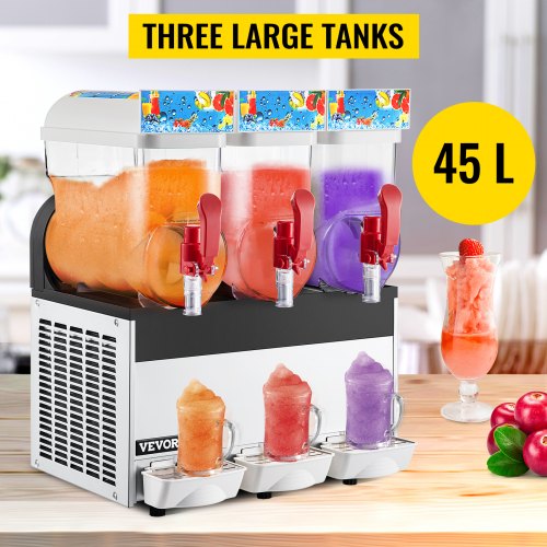 Commercial 3-Tank Slush Machine – 45L Frozen Drink Slushy Maker, 1800W, Stainless Steel