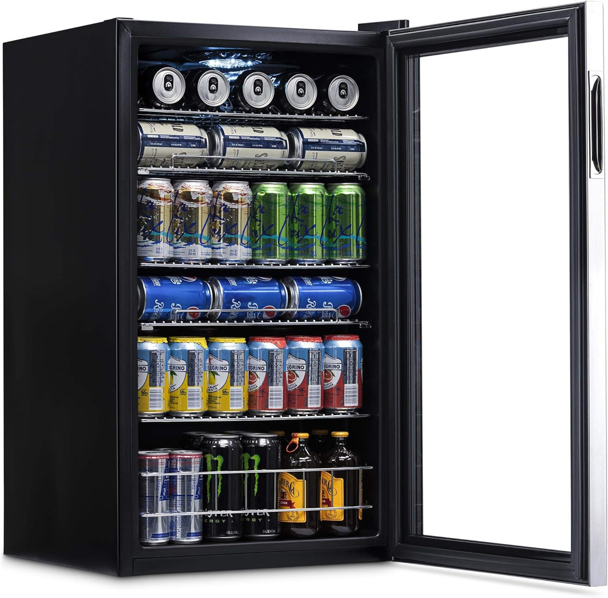 NewAir 126 Can Beverage Refrigerator – Freestanding Mini Fridge, Glass Door, LED, 7 Settings