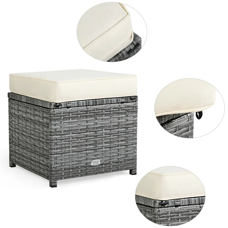 7-Piece PE Rattan Patio Sectional Sofa Set with Dining Table, Ottomans & Cushions, Mix Grey
