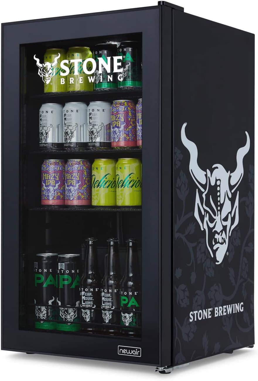 NewAir 126 Can Beverage Refrigerator – Freestanding Mini Fridge, Glass Door, LED, 7 Settings
