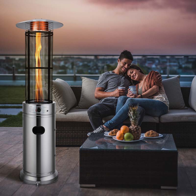 41000 BTU Stainless Steel Patio Heater - Standing Propane Garden Heater with Glass Flame Tube, Wheels & Tilt Shut-Off