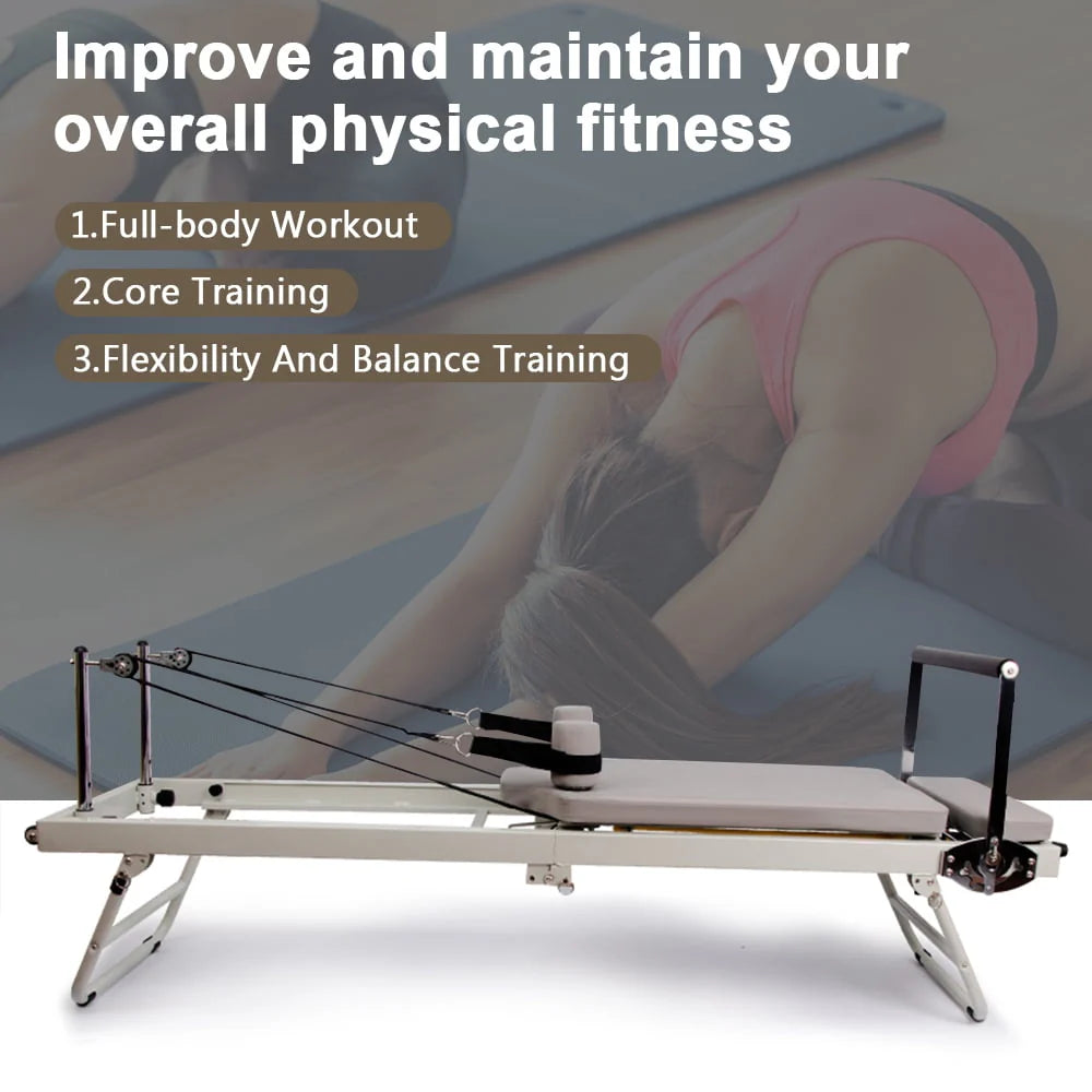 ARKANTOS Foldable Pilates Reformer for Home Use – Pilates Machine with 5 Resistance Cords, 250 lb Capacity