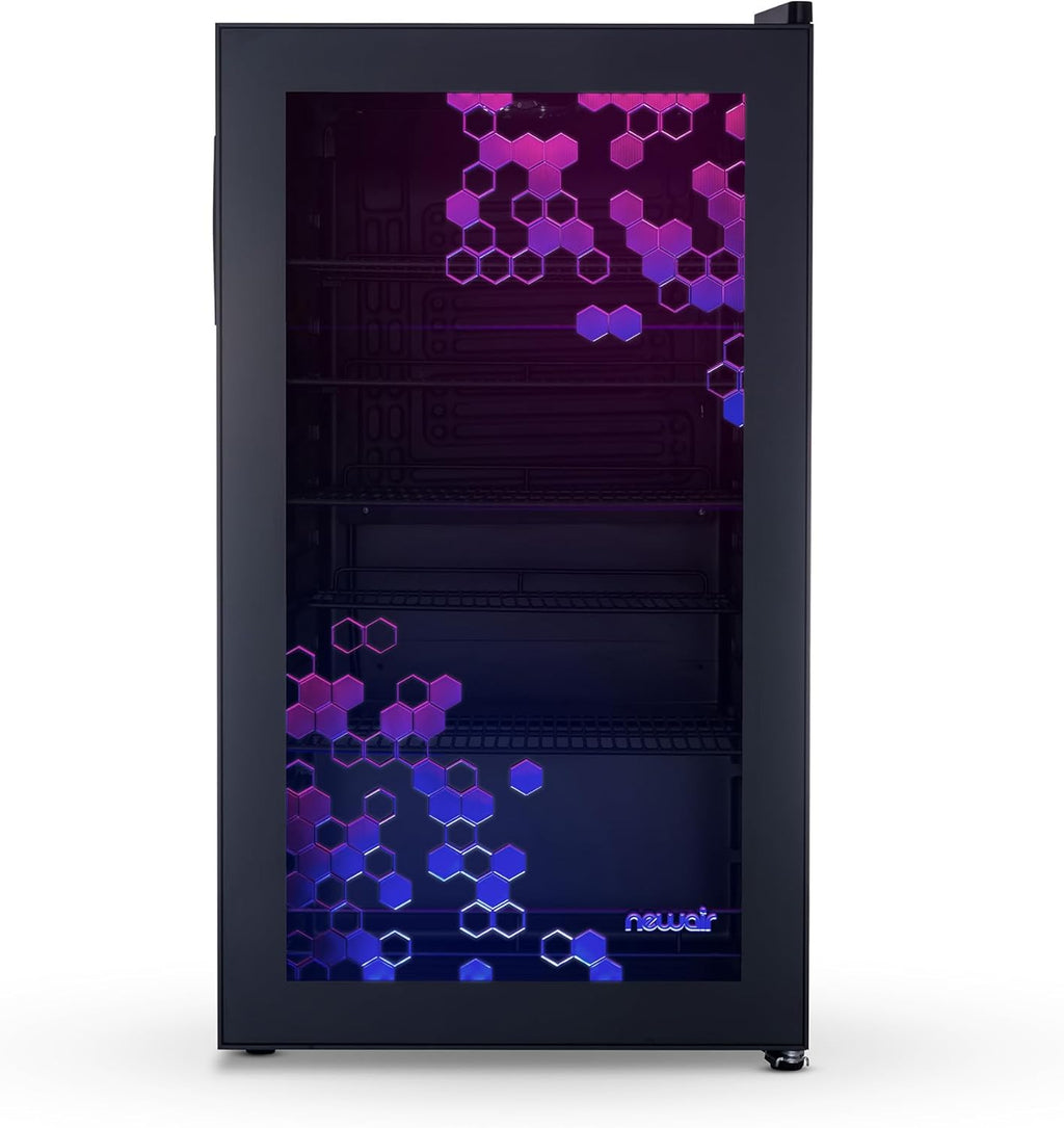 NewAir 126 Can Beverage Refrigerator – Freestanding Mini Fridge, Glass Door, LED, 7 Settings
