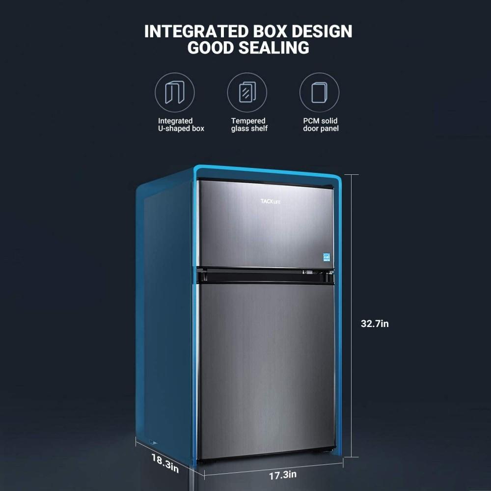 Compact Mini Fridge with Freezer 3.1 cu ft – 2-Door Stainless Steel Refrigerator with LED, Silver