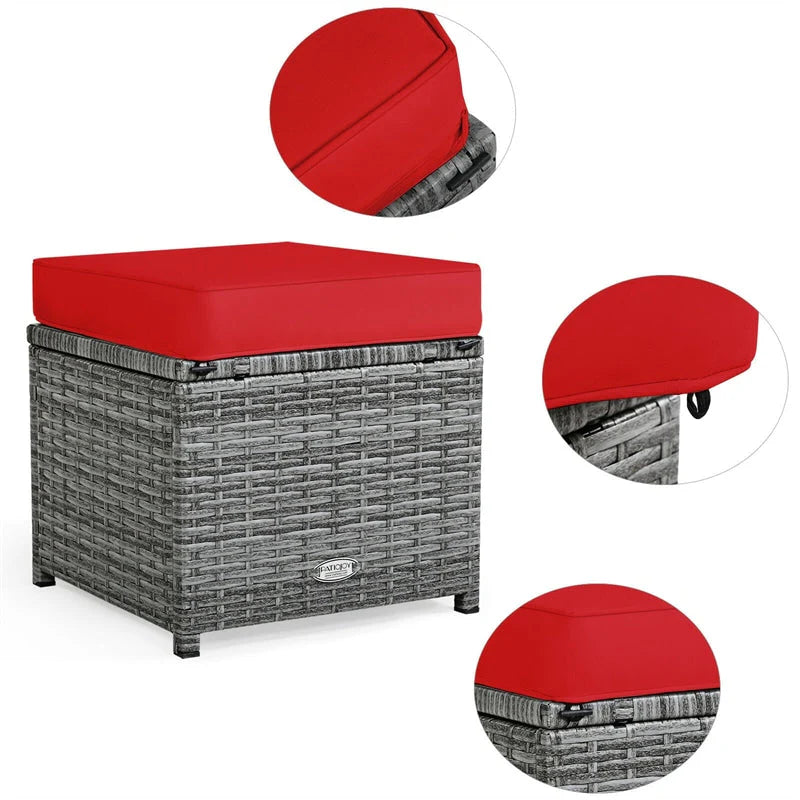7-Piece Rattan Patio Dining Set – Sectional Sofa with Table, Ottomans & Cushions, Mix Grey