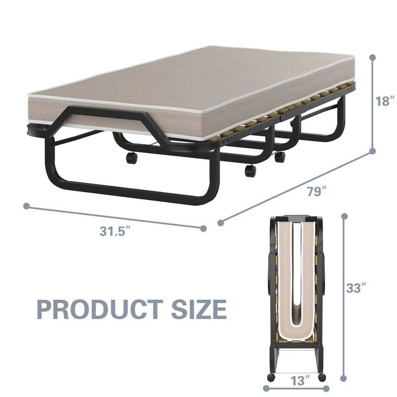 79" x 31.5" Folding Rollaway Guest Bed with Memory Foam Mattress on Wheels
