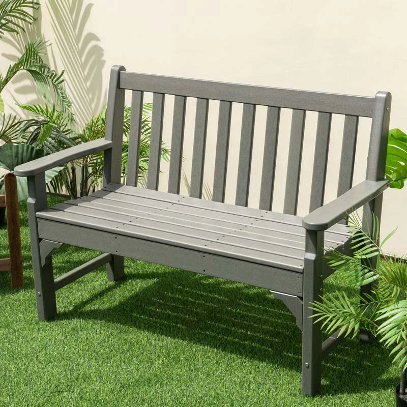 50 in All-Weather HDPE Garden Bench – 2-Person Outdoor Patio Loveseat, 705 lb Capacity (Grey)