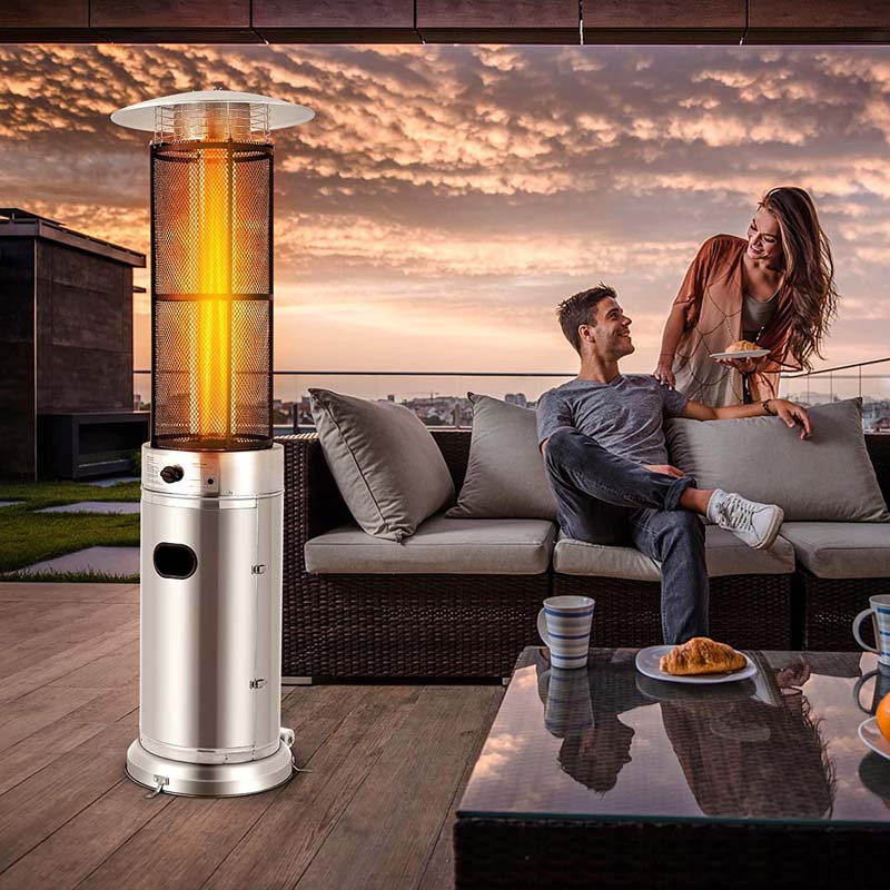 41000 BTU Stainless Steel Patio Heater - Standing Propane Garden Heater with Glass Flame Tube, Wheels & Tilt Shut-Off