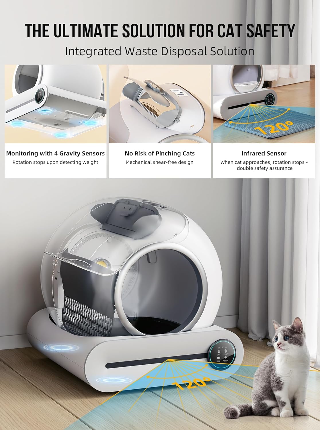 EXPEDMAN Self-Cleaning Cat Litter Box – 65L + 9L, App Control, Mat & Liners, Grey