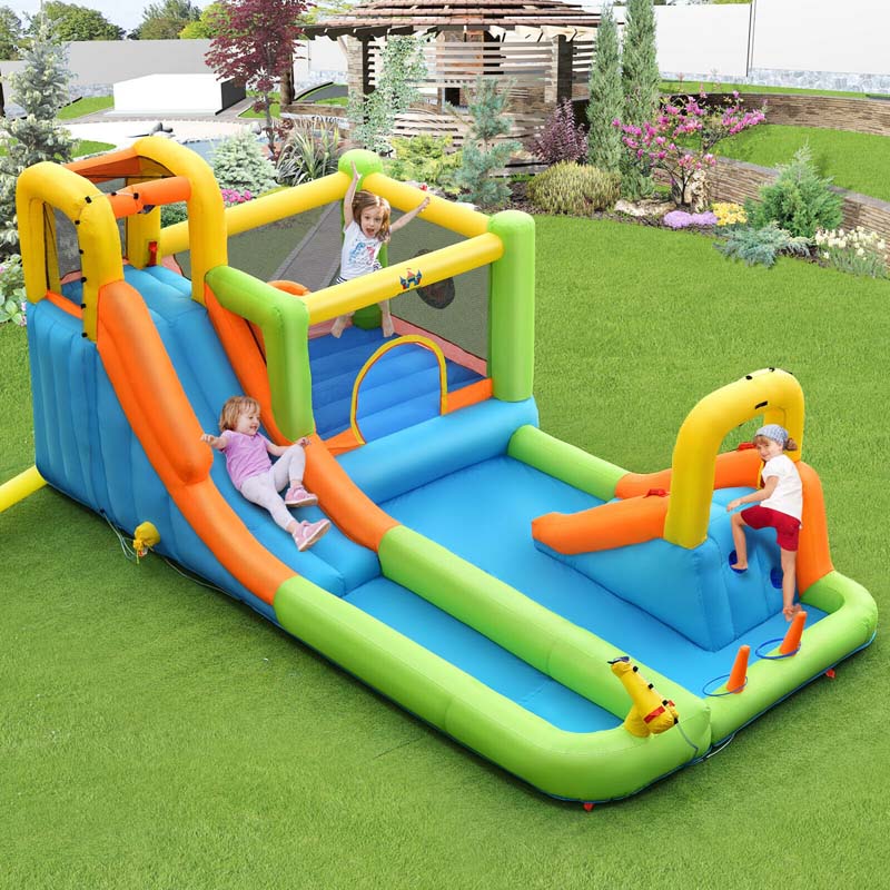 8-in-1 Inflatable Water Slide Park - Bounce House with Dual Slides, Climbing Wall & Splash Pool (Blower Not Included)