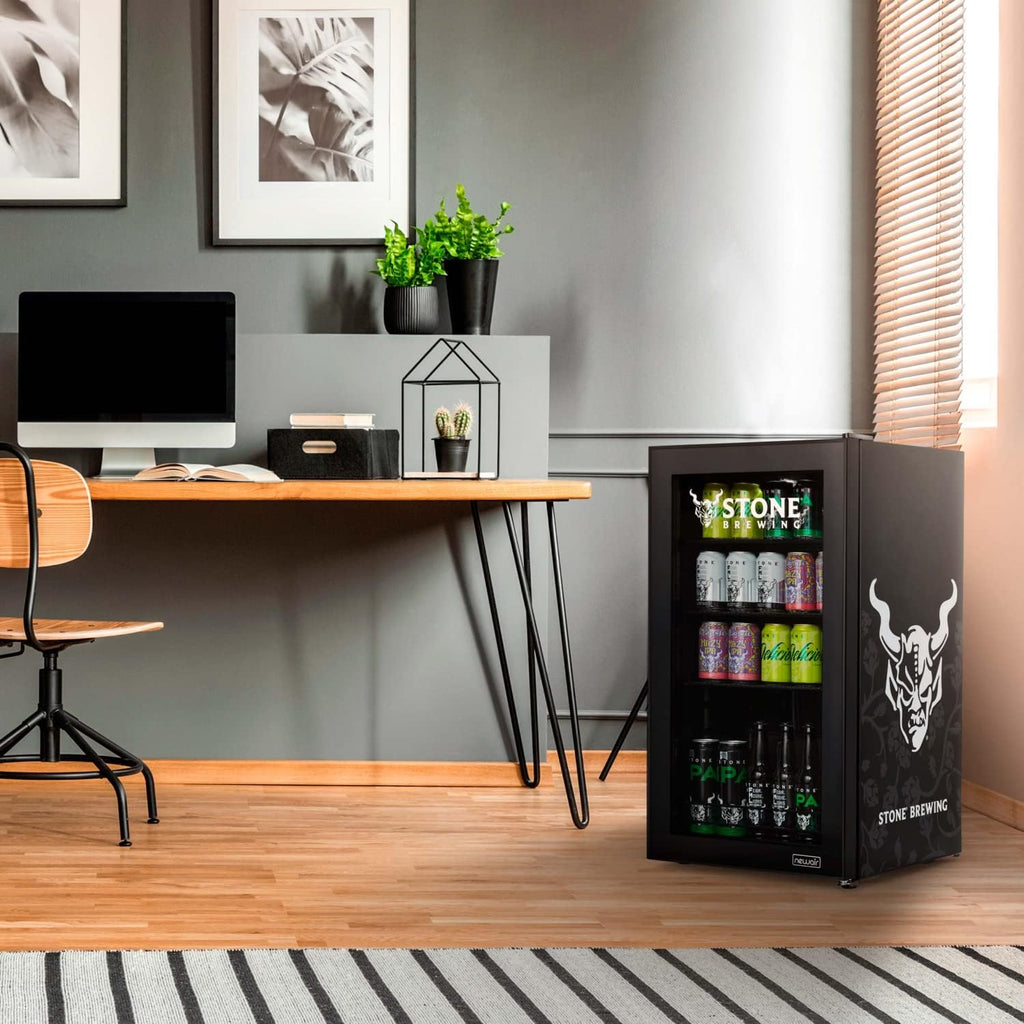 NewAir 126 Can Beverage Refrigerator – Freestanding Mini Fridge, Glass Door, LED, 7 Settings