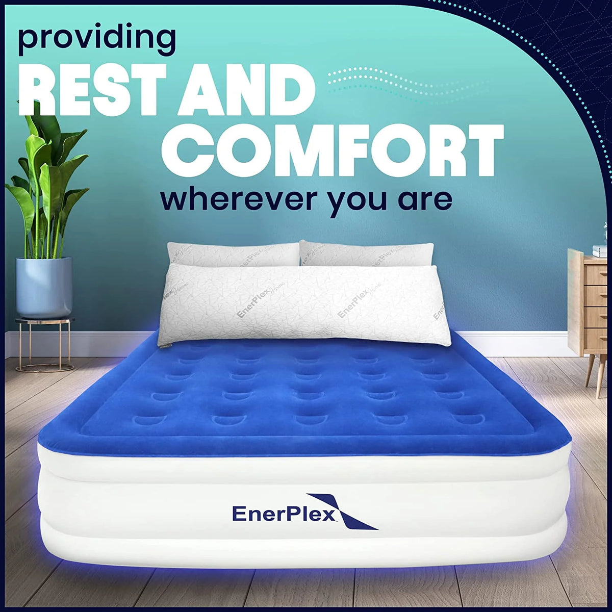 EnerPlex Double-High Air Mattress with Built-in Pump – Inflatable Bed for Camping, Home & Travel (Twin/Queen/King)