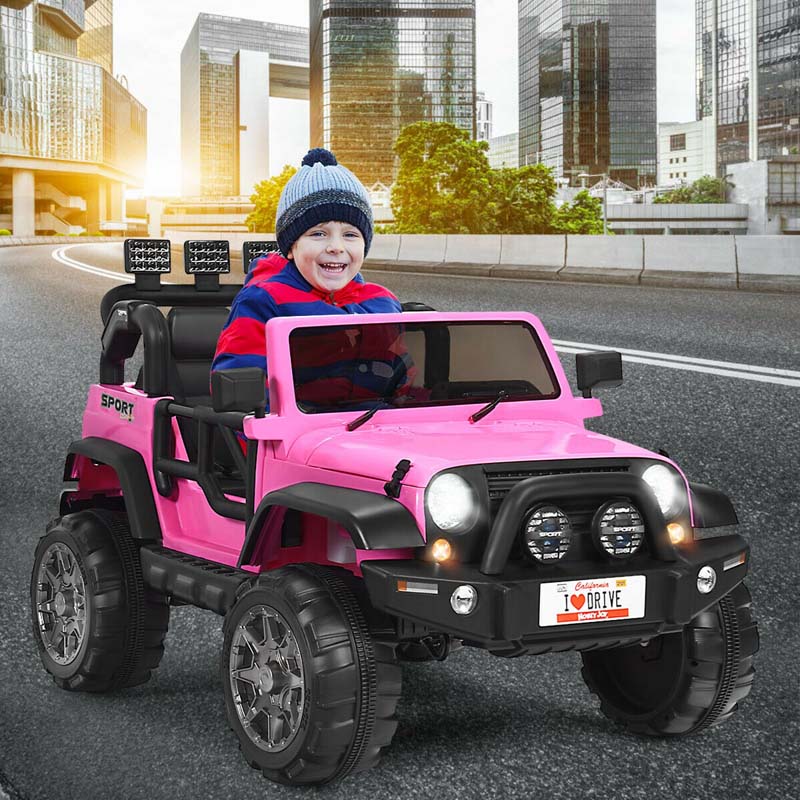 12V 2-Seater Kids Ride-On Truck with Remote Control, Storage, LED Lights and Music, Ages 3+