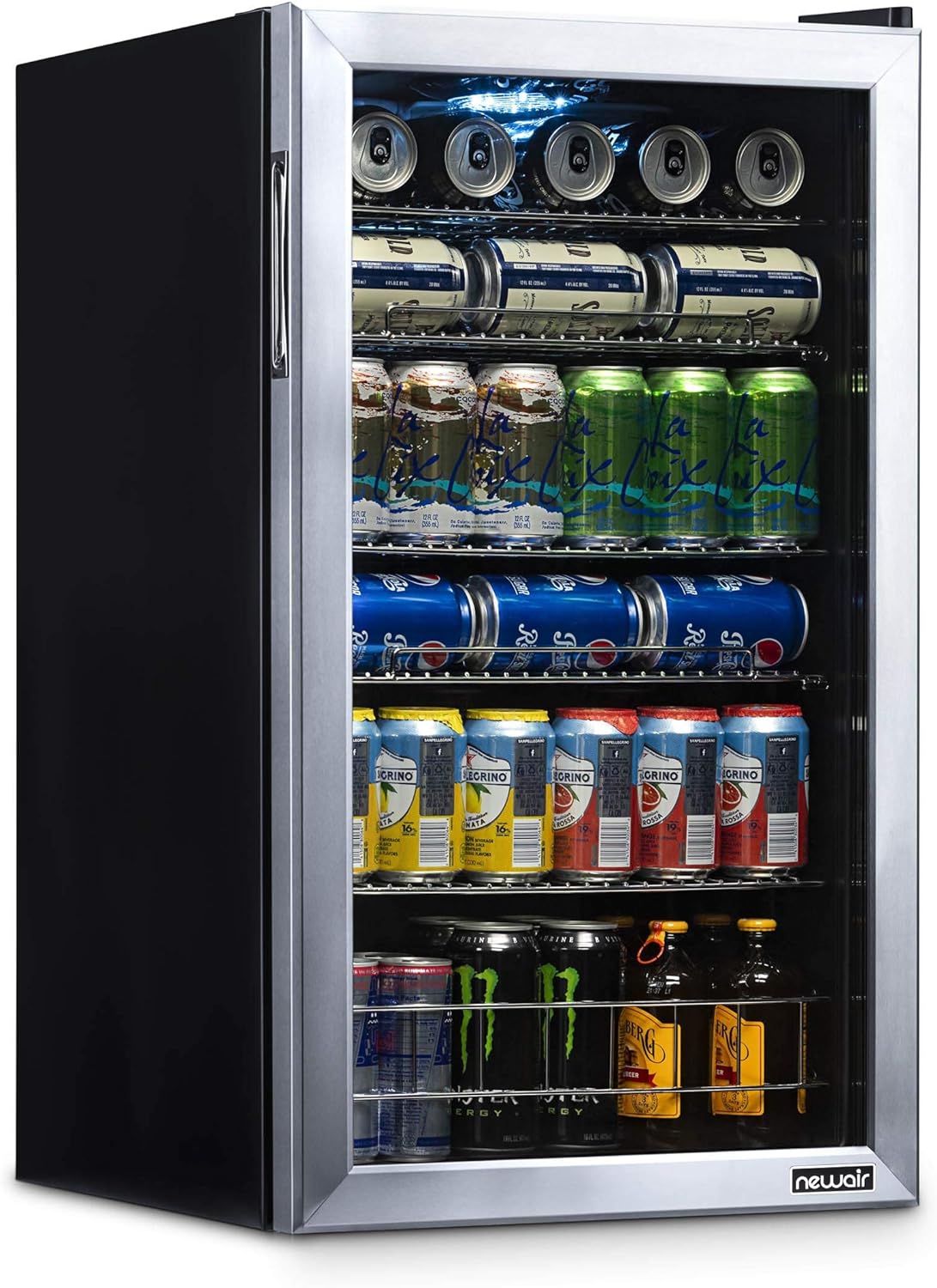 NewAir 126 Can Beverage Refrigerator – Freestanding Mini Fridge, Glass Door, LED, 7 Settings