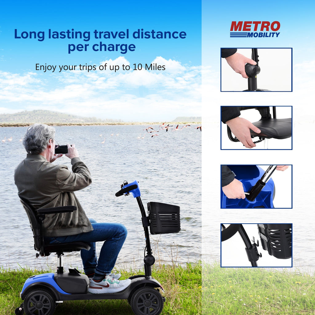 4-Wheel Mobility Scooter - Electric Travel Scooter with Swivel Seat, Anti-Tip Wheels, 265 lb Capacity, 15-25 Mile Range