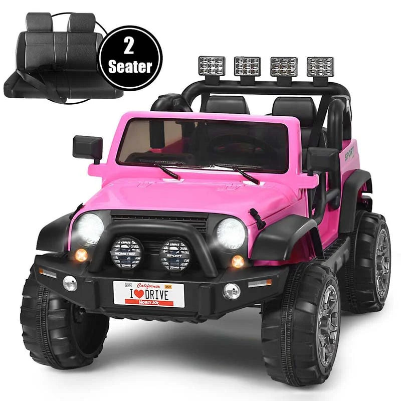 12V 2-Seater Kids Ride-On Truck with Remote Control, Storage, LED Lights and Music, Ages 3+