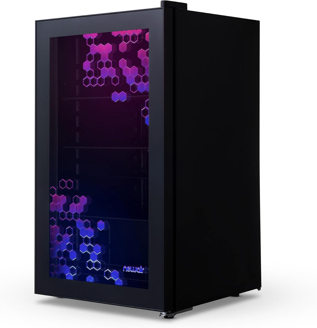 NewAir 126 Can Beverage Refrigerator – Freestanding Mini Fridge, Glass Door, LED, 7 Settings