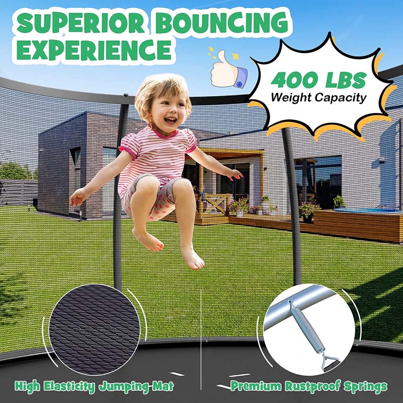 Outdoor Trampoline with Enclosure Net, Ladder & Safety Pad – 8/10/12 ft, ASTM Approved