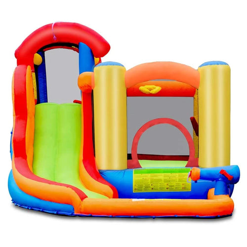 6-in-1 Kids Inflatable Water Slide Bounce House with Climbing Wall, Splash Pool, Basketball Rim & 740W Blower