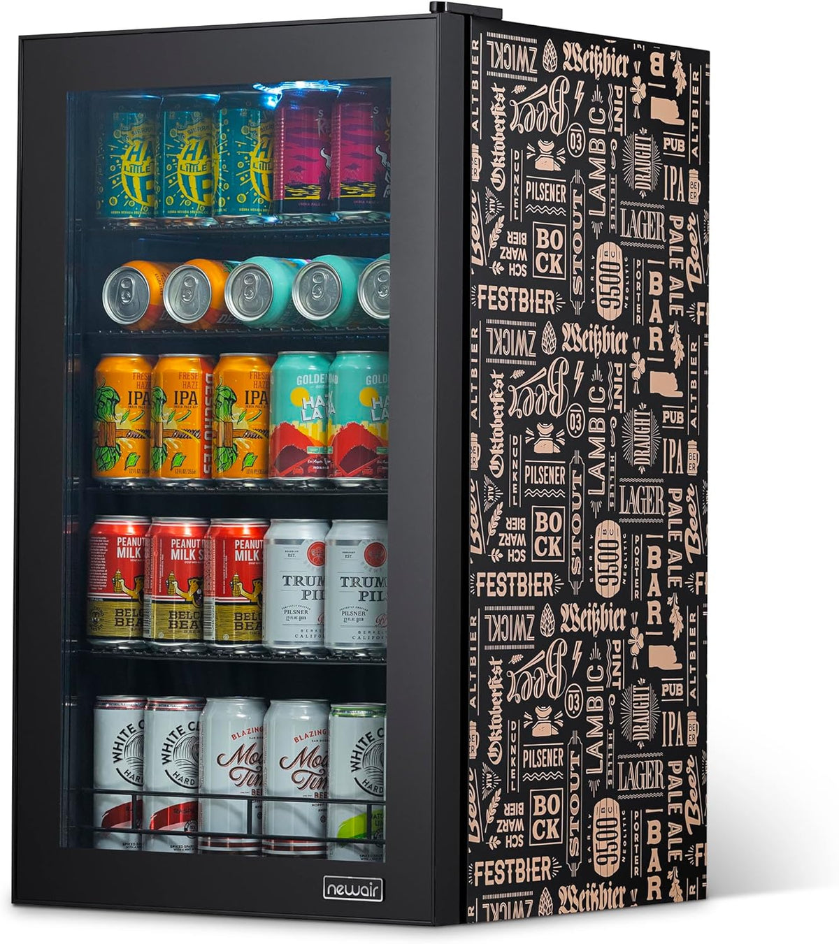 NewAir 126 Can Beverage Refrigerator – Freestanding Mini Fridge, Glass Door, LED, 7 Settings