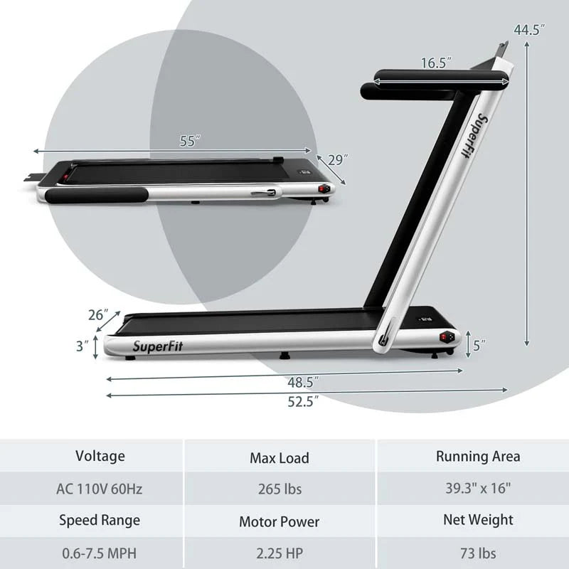 2-in-1 Folding Under Desk Treadmill – 2.25 HP, 0.6–7.5 mph, App, Speaker & Remote