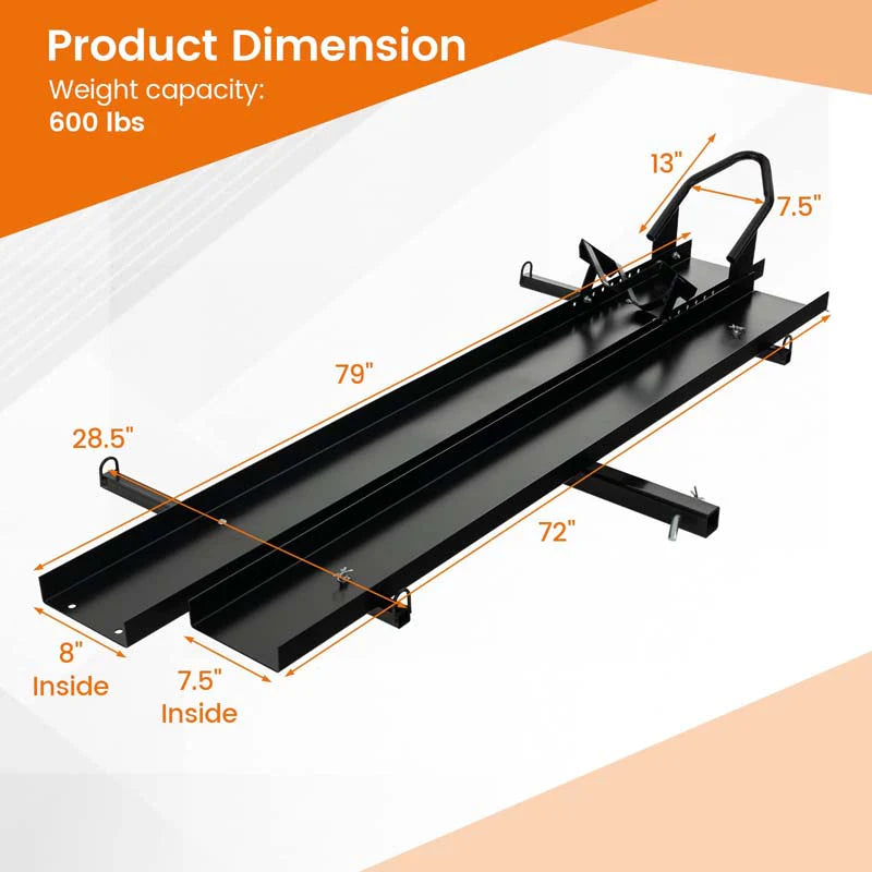 600 lb Heavy-Duty Motorcycle Hitch Carrier – 2" Receiver, Loading Ramp & Straps