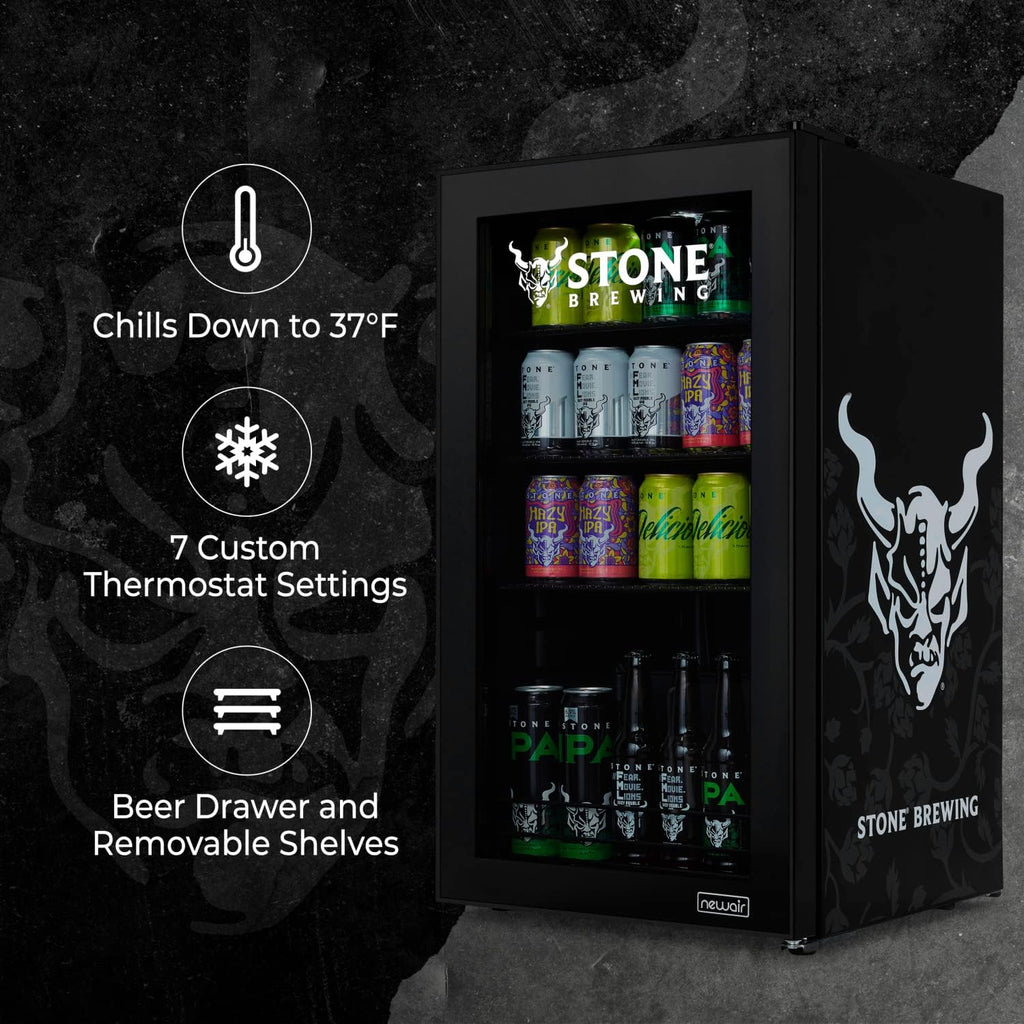 NewAir 126 Can Beverage Refrigerator – Freestanding Mini Fridge, Glass Door, LED, 7 Settings