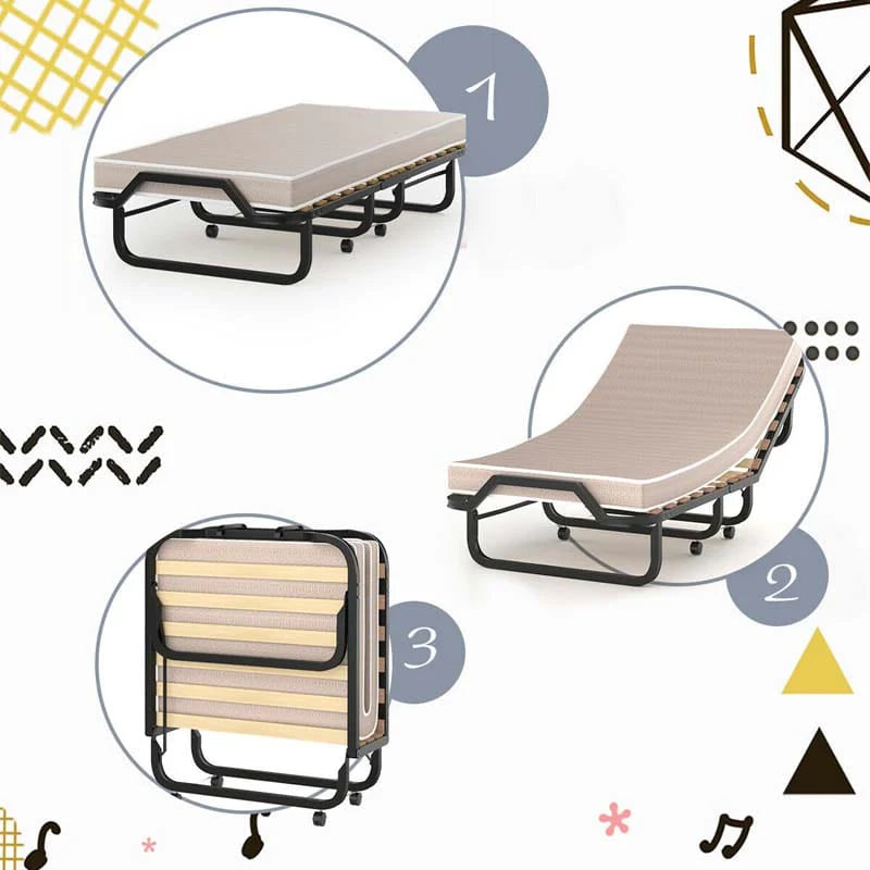 79" x 31.5" Folding Rollaway Guest Bed with Memory Foam Mattress on Wheels