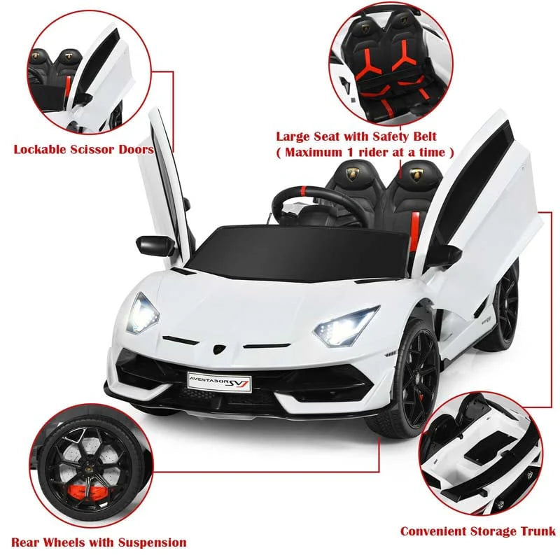 Licensed Lamborghini SVJ 12V Kids Ride-On Car – Electric Sports Car with Remote, Trunk, Music & LED Lights