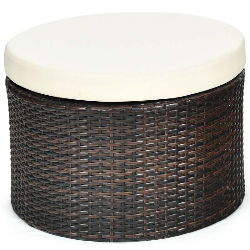 Rattan Wicker Round Patio Daybed with Retractable Canopy & Adjustable Coffee Table – Outdoor Sofa Set