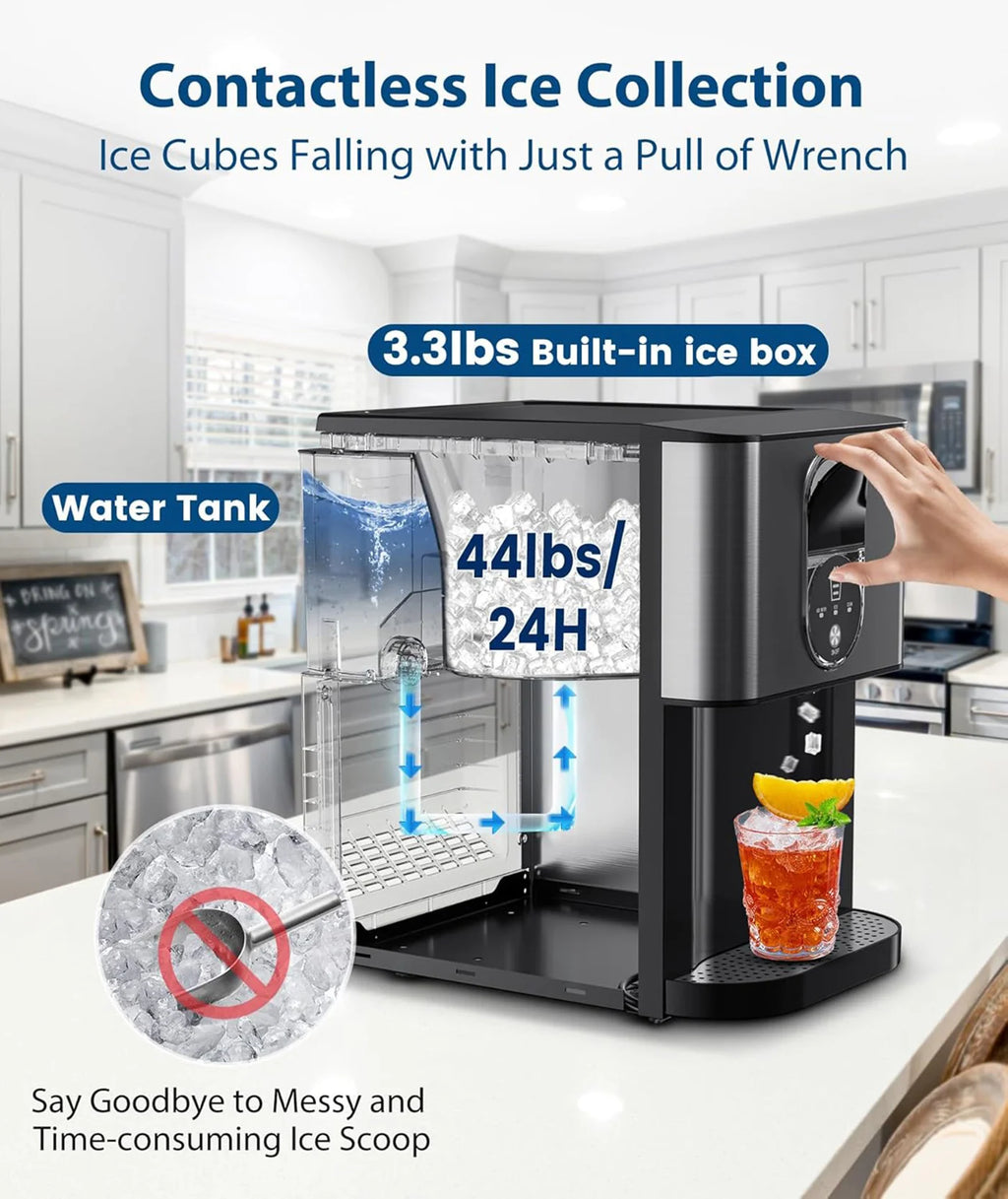 COWSAR Countertop Nugget Ice Maker – 44 lb/24h Self-Dispensing Pellet Ice Machine