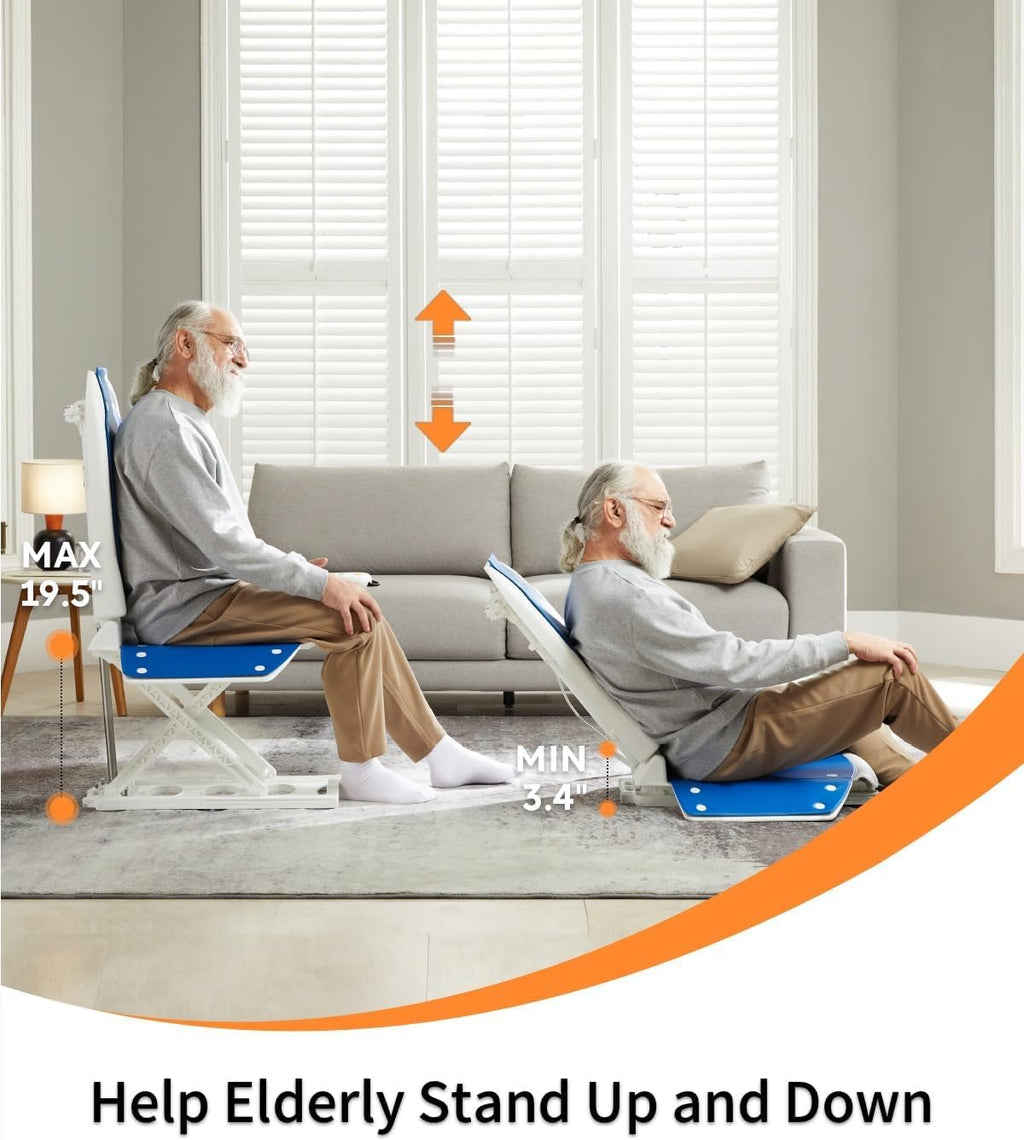 Electric Floor Lift Chair for Elderly, Reclining Lift Assist Raises to 20 Inches, 300 lb Capacity, IPX8 Waterproof, Blue