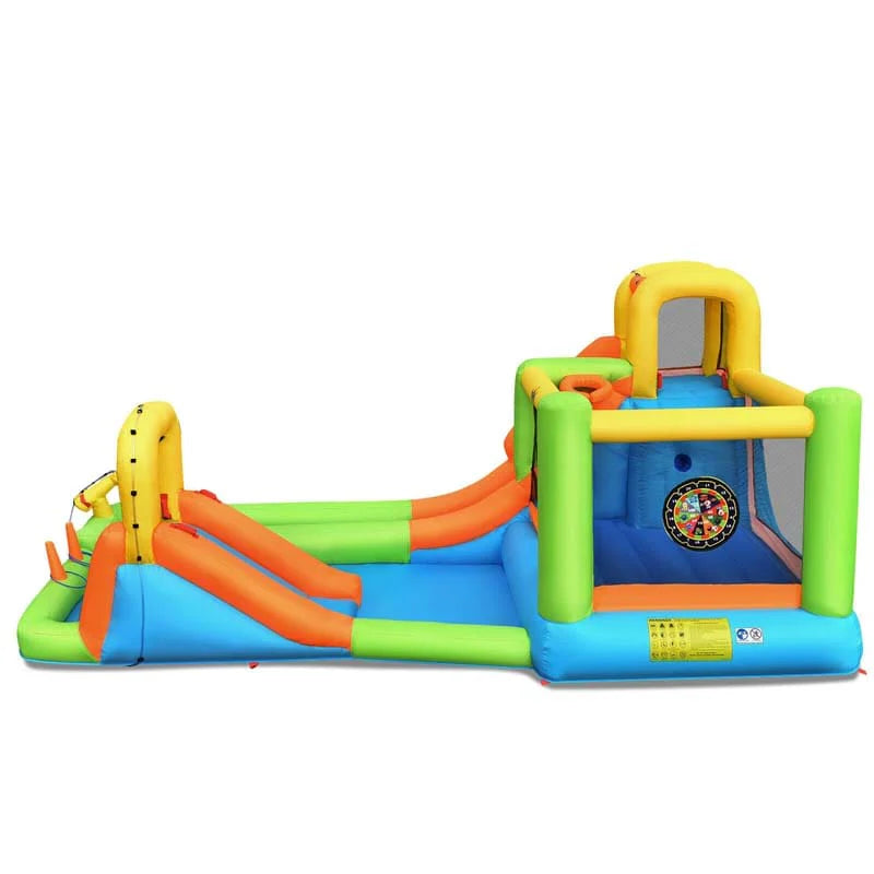 8-in-1 Inflatable Water Slide Park - Bounce House with Dual Slides, Climbing Wall & Splash Pool (Blower Not Included)