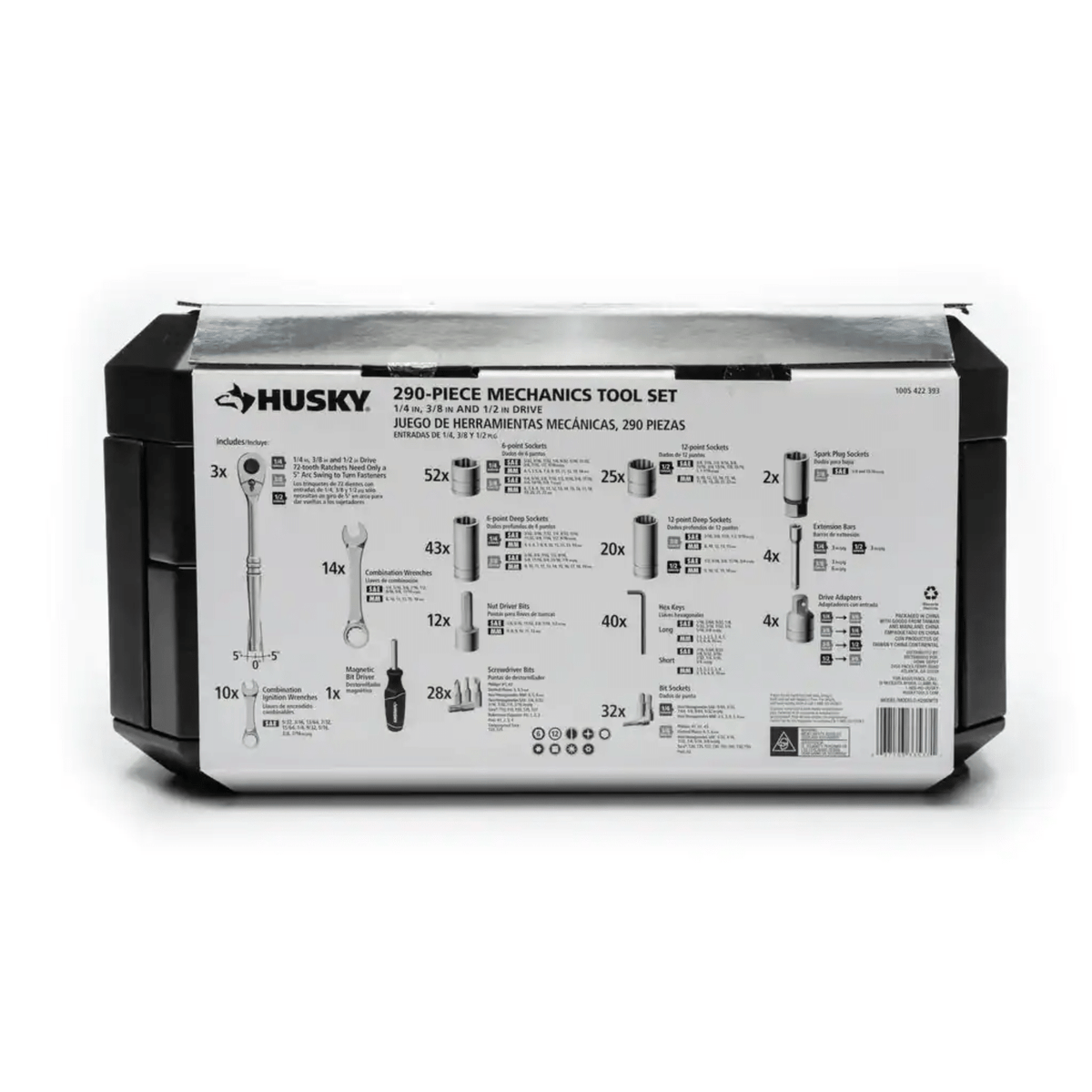Husky 290-Piece Mechanics Tool Set (H290MTS) – 1/4", 3/8" & 1/2" Drive Sockets, Ratchets & Wrenches