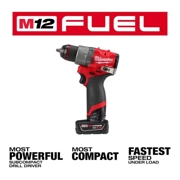 Milwaukee 3403-22 M12 FUEL 12V Brushless 1/2 in. Cordless Drill Driver Kit, 4.0Ah + 2.0Ah Batteries