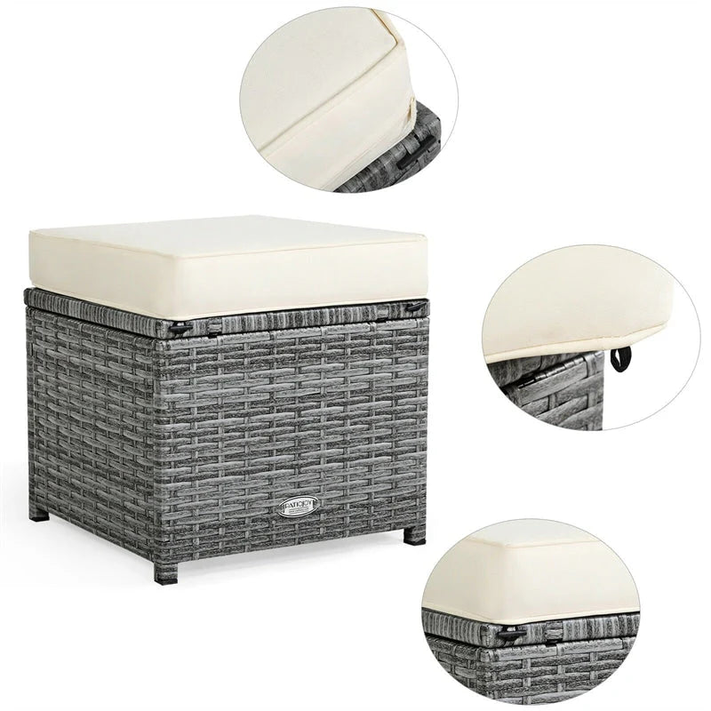 7-Piece Rattan Patio Dining Set – Sectional Sofa with Table, Ottomans & Cushions, Mix Grey
