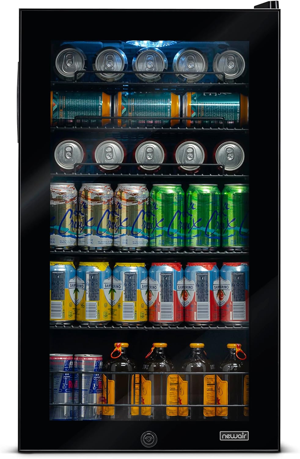 NewAir 126 Can Beverage Refrigerator – Freestanding Mini Fridge, Glass Door, LED, 7 Settings