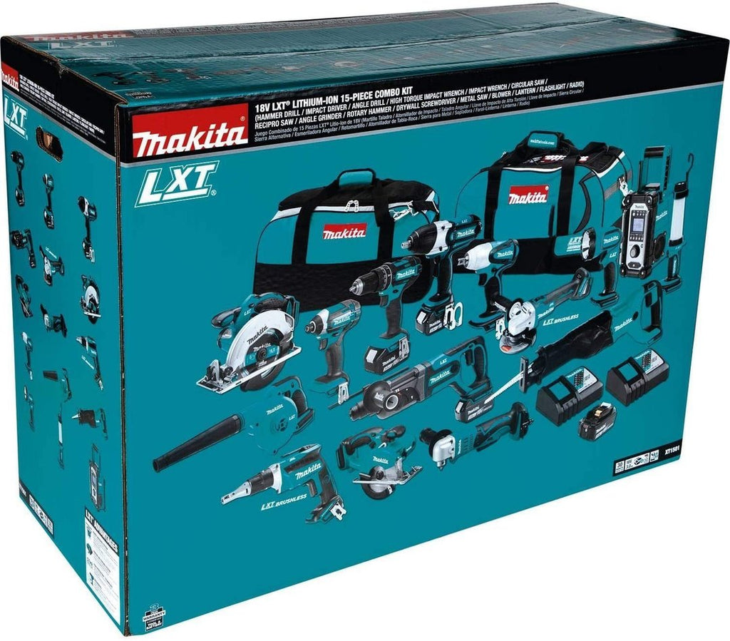 Makita XT1501 18V LXT 15-Tool Cordless Combo Kit with 4 Batteries, Charger & Tool Bag