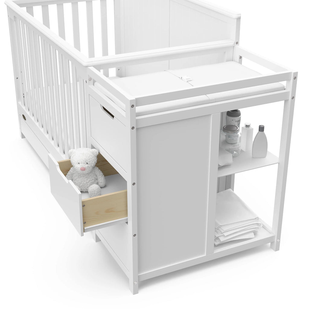 Graco Hadley 5-in-1 Convertible Crib and Changer with Drawer, White – Pine Nursery Cot