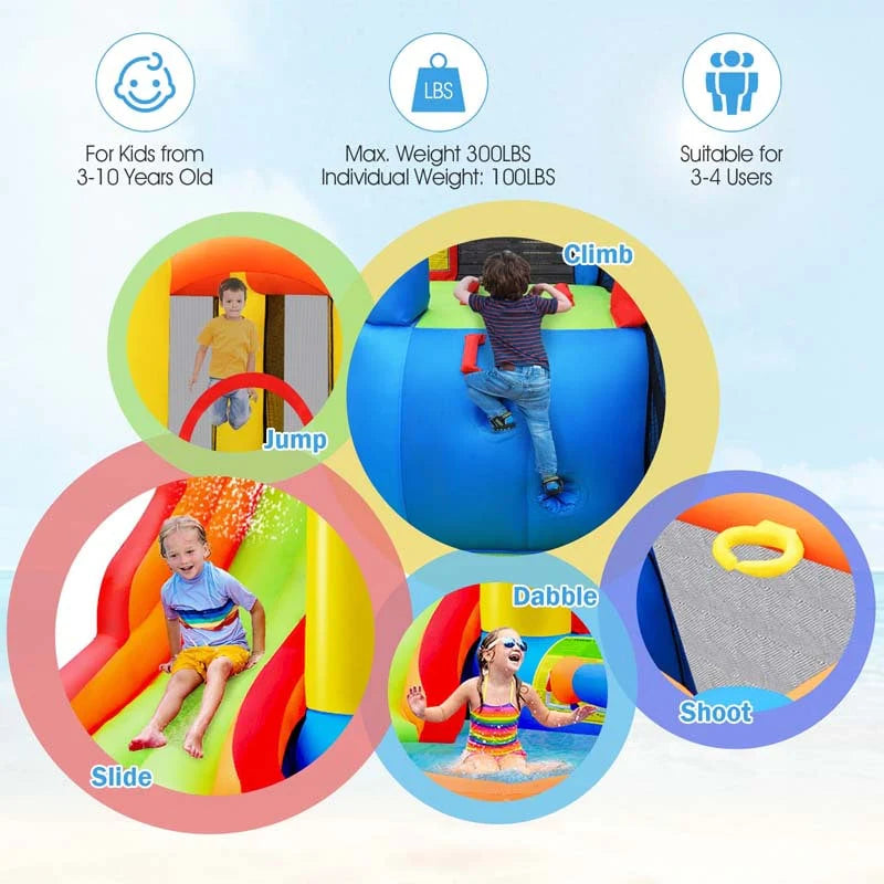 6-in-1 Kids Inflatable Water Slide Bounce House with Climbing Wall, Splash Pool, Basketball Rim & 740W Blower