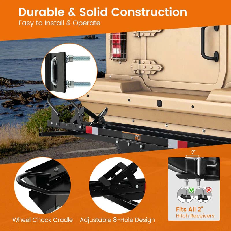 600 lb Heavy-Duty Motorcycle Hitch Carrier – 2" Receiver, Loading Ramp & Straps