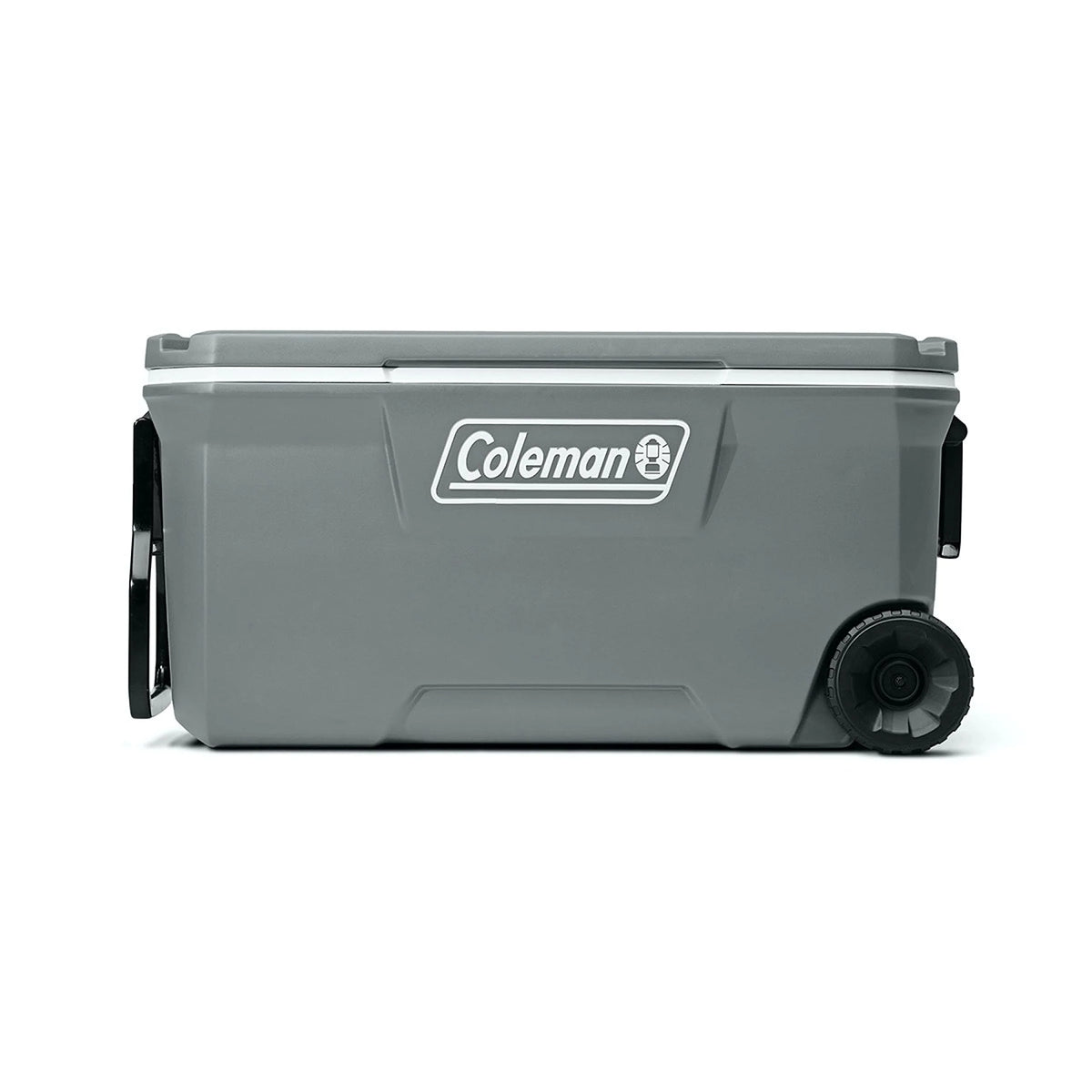 Rock grey Coleman 316 series 100-quart wheeled camping cooler