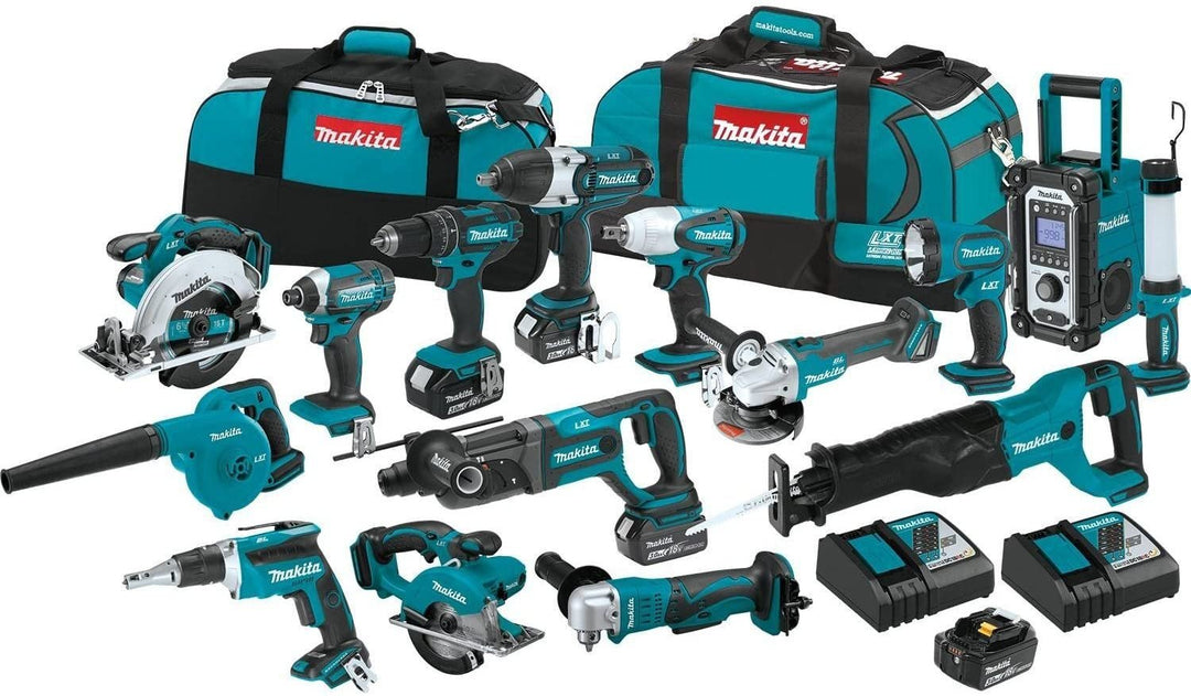 Makita XT1501 18V LXT 15-tool cordless combo kit with batteries and charger