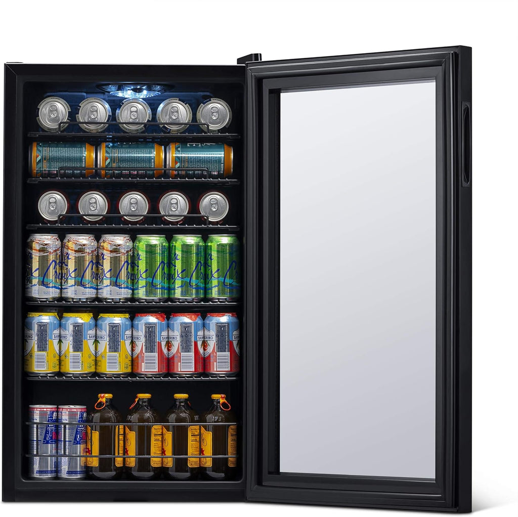 NewAir 126 Can Beverage Refrigerator – Freestanding Mini Fridge, Glass Door, LED, 7 Settings