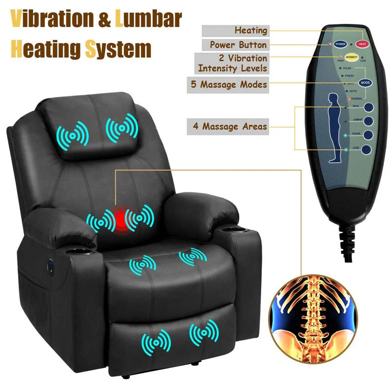 Electric Power Lift Recliner Chair with Heat & 8-Point Massage – USB, Cup Holders, for Elderly
