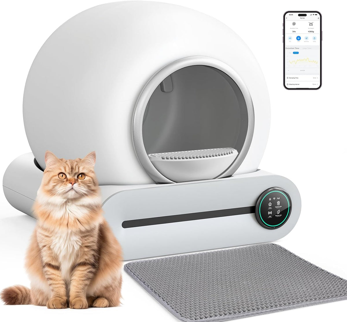 EXPEDMAN Self-Cleaning Cat Litter Box – 65L + 9L, App Control, Mat & Liners, Grey