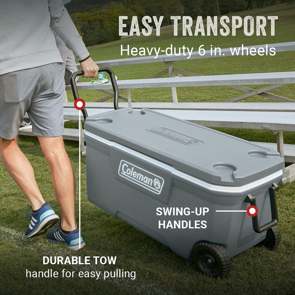 Coleman 316 Series 100 Qt Wheeled Cooler, Rock Grey – Keeps Ice 5 Days, Holds 160 Cans