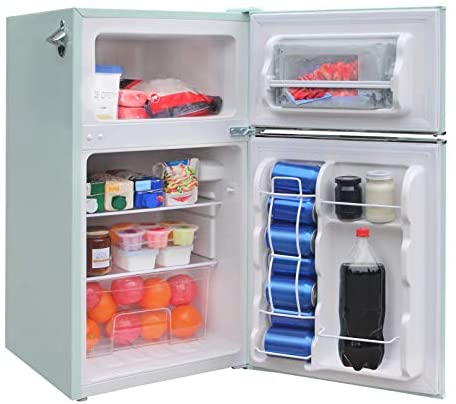 Frigidaire EFR840 3.2 cu ft Retro 2-Door Mini Fridge with Built-in Bottle Opener – Red, Mint or Black