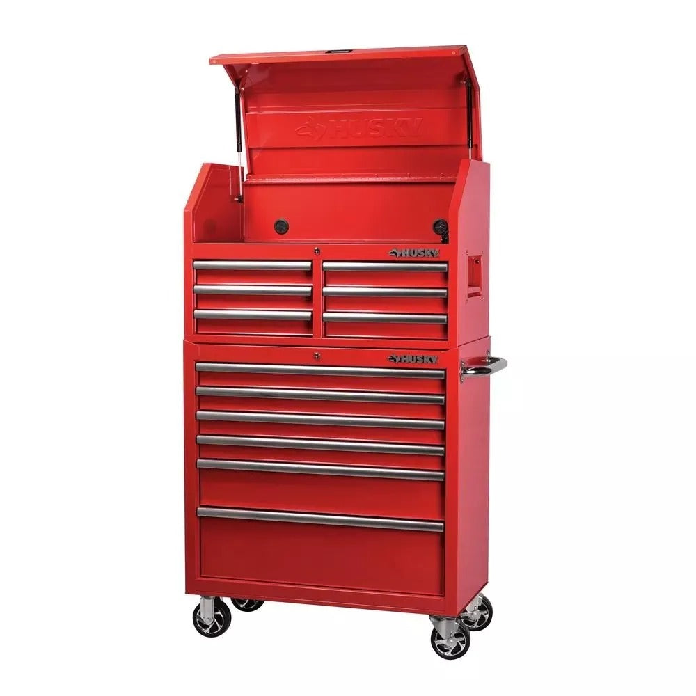 Red 36-inch 12-drawer rolling tool chest and cabinet combo
