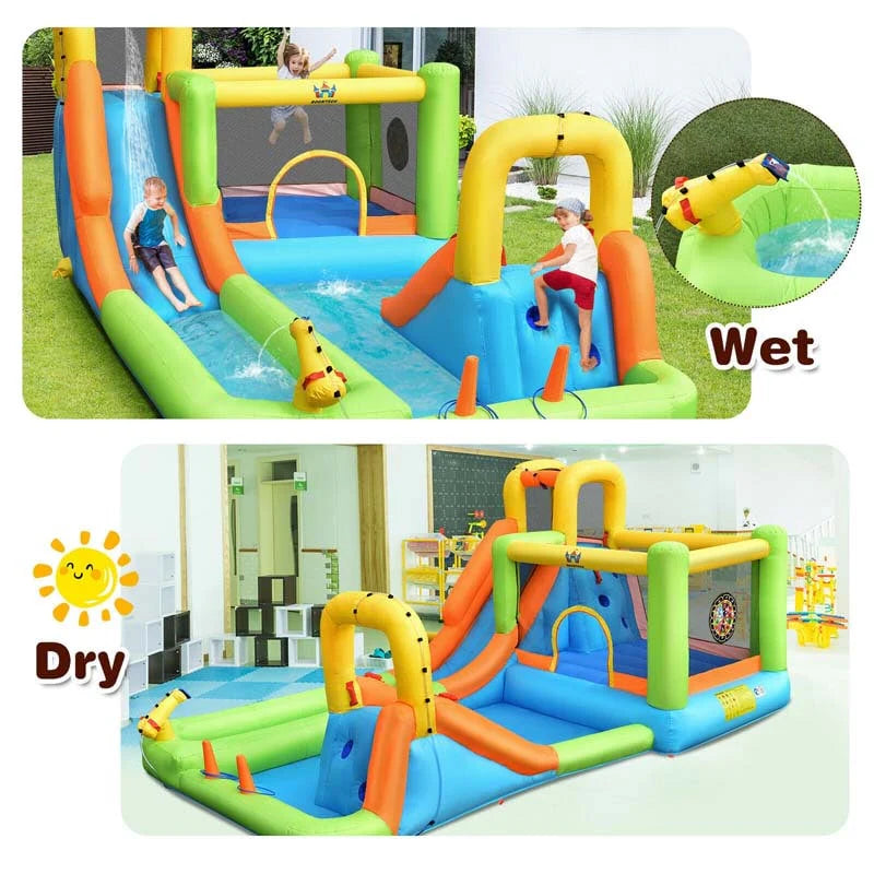 8-in-1 Inflatable Water Slide Park - Bounce House with Dual Slides, Climbing Wall & Splash Pool (Blower Not Included)